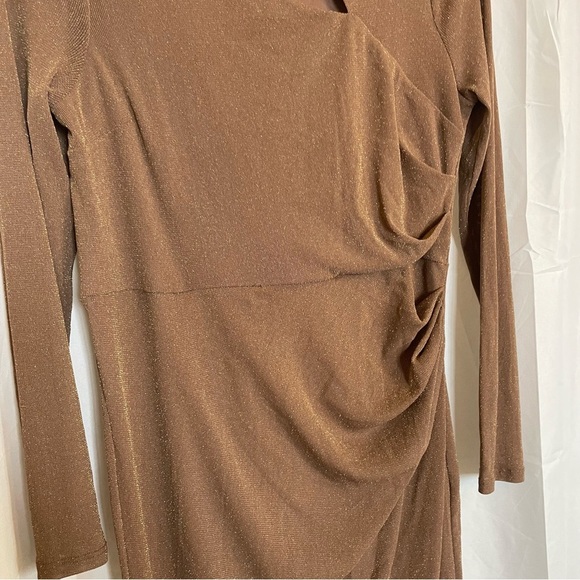 CANDALITE Women’s Brown Sparkle Cut Out Floor Length Body Con Dress Size Med - Picture 4 of 12